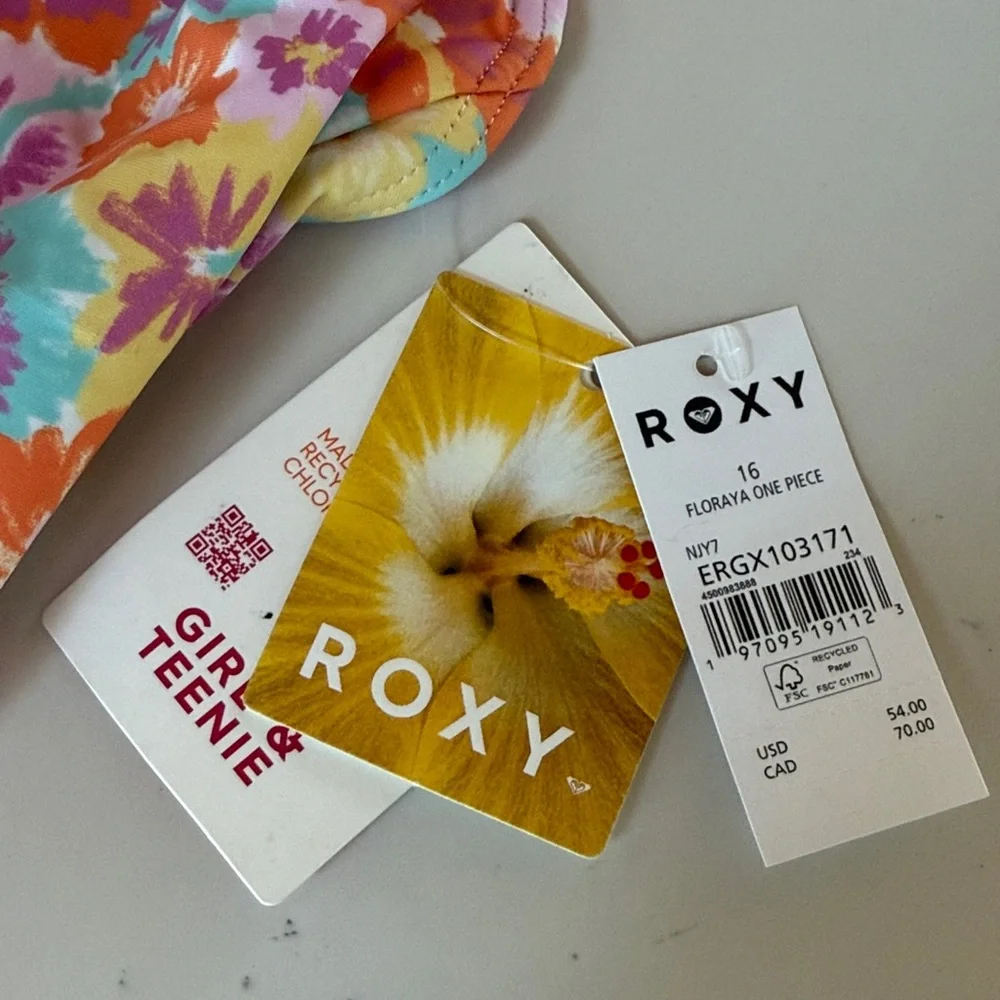 ROXY Girls Floraya One Piece Floral Swimsuit Size 16 NWT